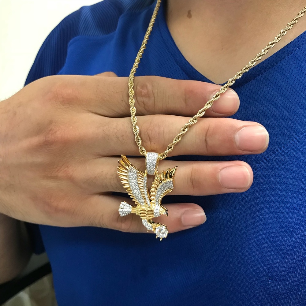 Men’s stainless steel eagle iced out pendant